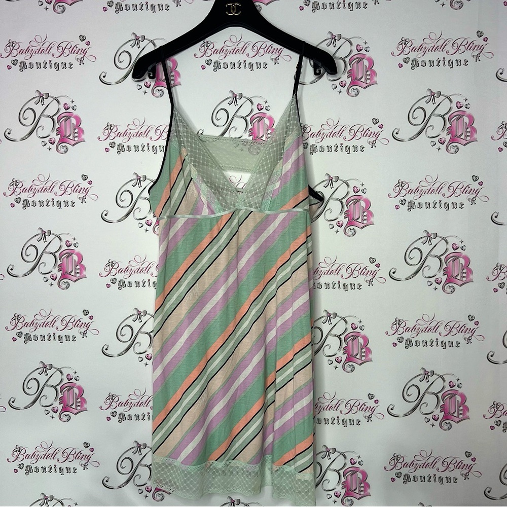 Victoria secret dress striped open back strappy pastel night gown pajamas pj